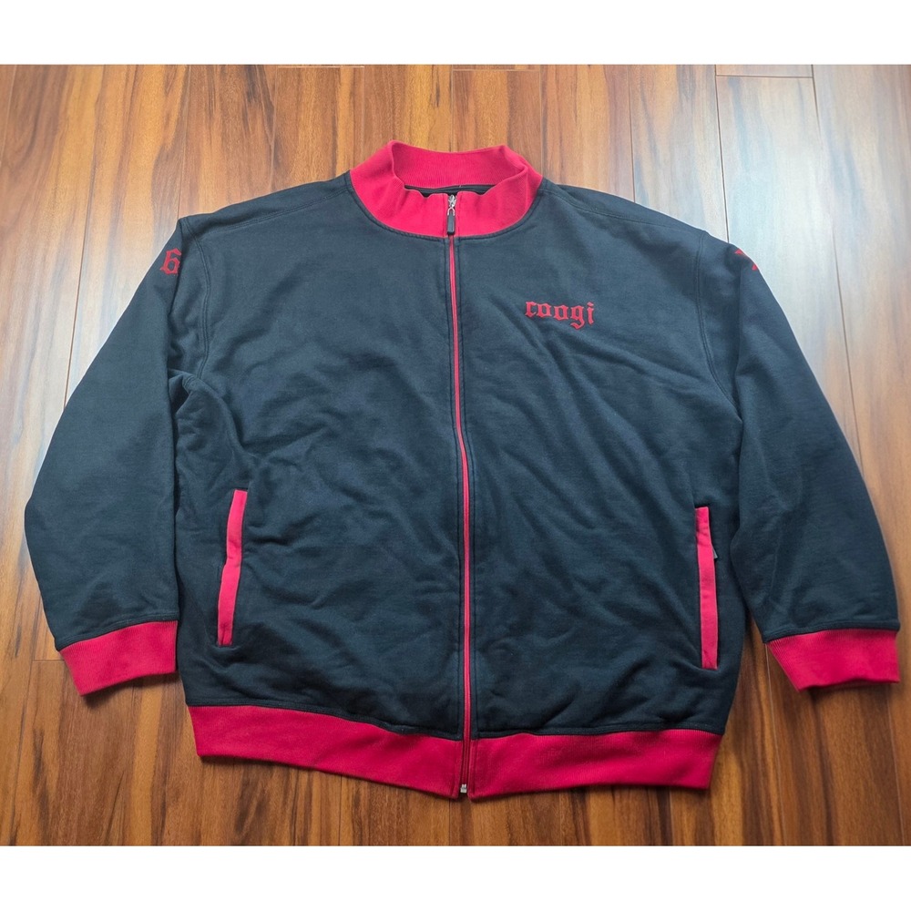 Vintage Coogi Track Jacket Mens 5XL Black Red Y2K Embroidered Crest Full Zip